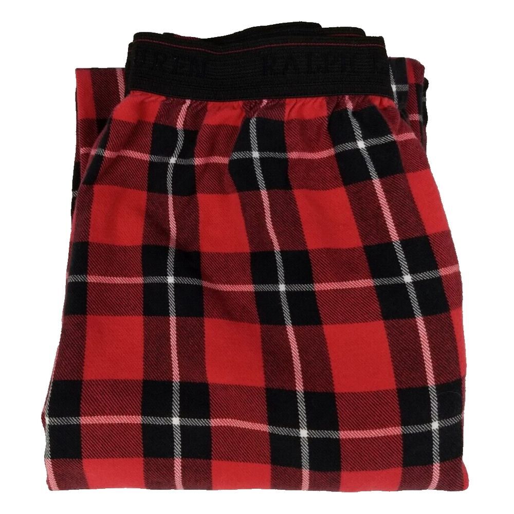 RALPH LAUREN Pajama Pants Mens XL Red Buffalo Plaid Flannel Signature‎ Waist